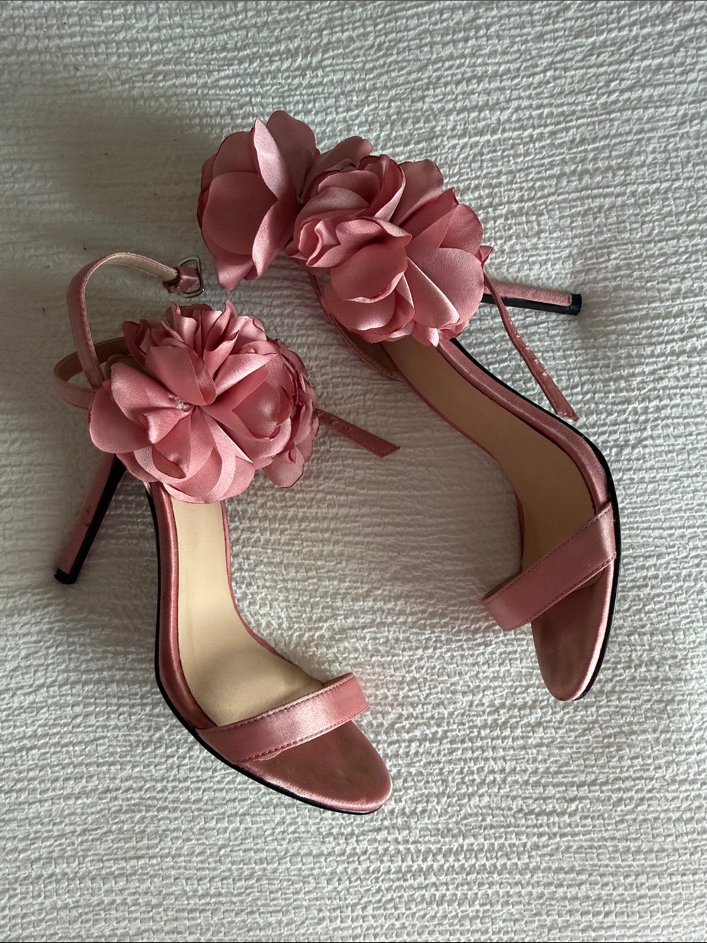 Pink Floral Satin High Heel Sandals